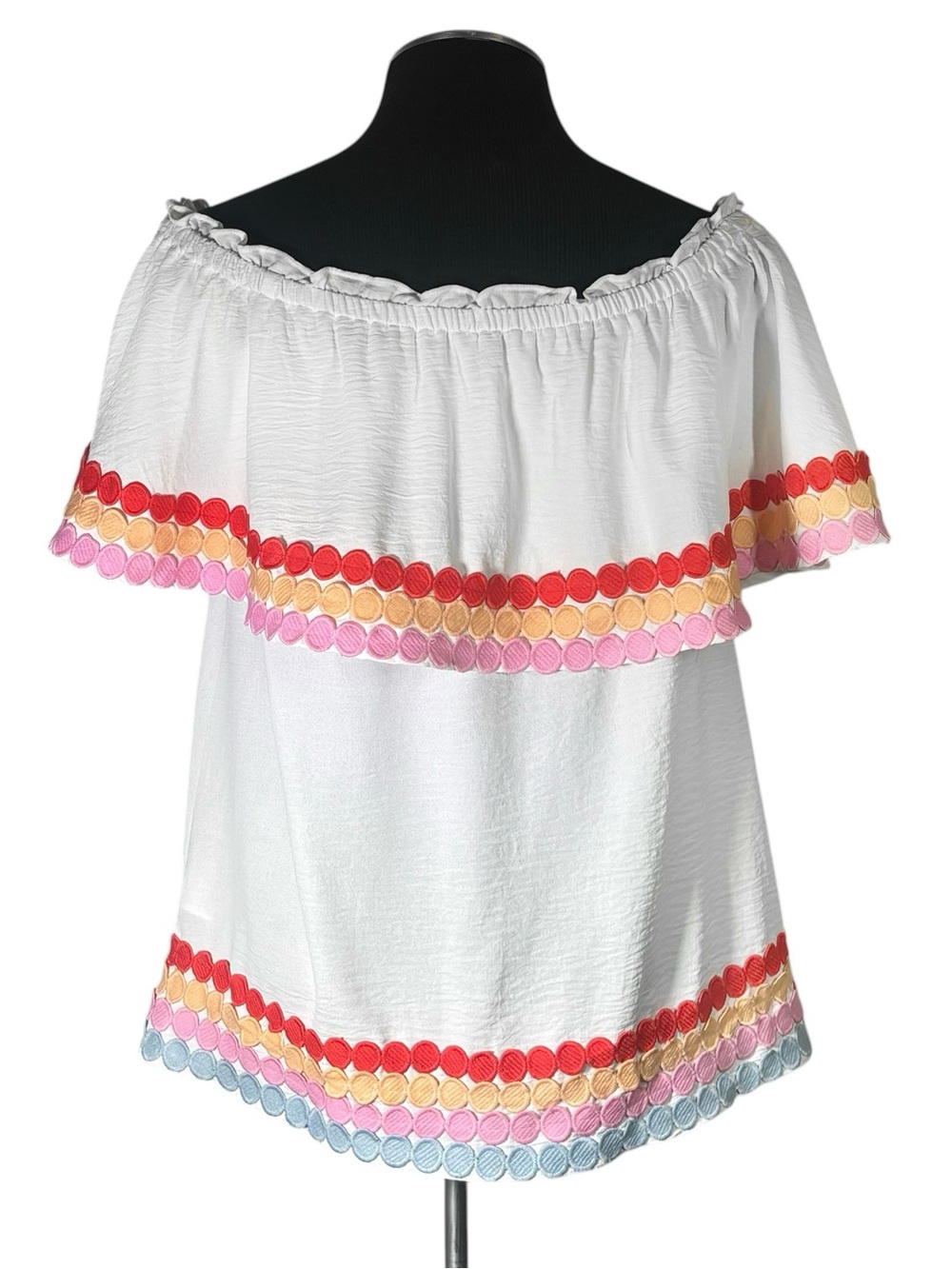 🆕 Entro – Off Shoulder Spotted Ric Rac Tiered Top – Medium - Picture 6 of 11